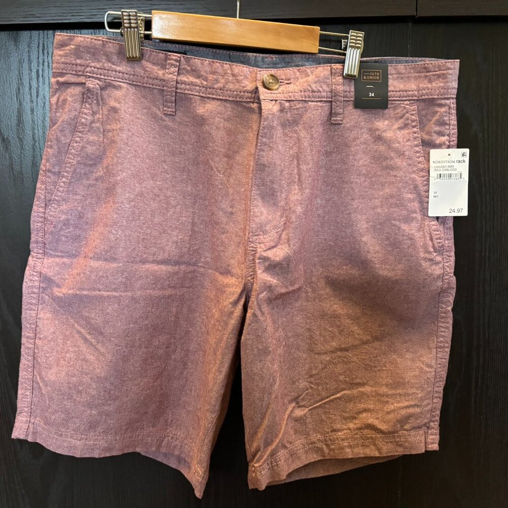 14th & Union Men’s Slim Fit Burgundy Casual Shorts Size 34 NWT